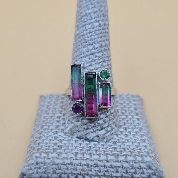 Jewelry - Size 10.75 Sterling Silver Watermelon Quartz Gems Band Ring A6023
